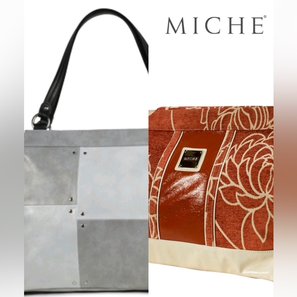 NIB Two Miche shells with handles, one Miche insert, three sets of extra handles